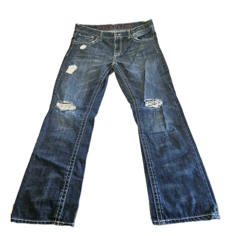 Decree Women's Junior Sz‎ 38x32 Slim Straight Fit Jeans Distressed Blue Denim